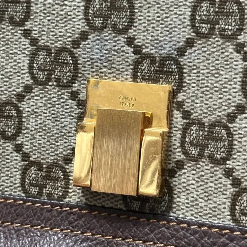 Vintage Gucci Shoulder Bag Satchel Pochette GG Pattern Sherry Line - Picture 10 of 13